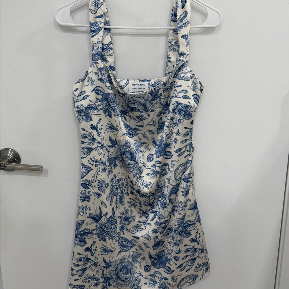 Blue and White silk Floral Dress